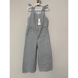 Hope & Henry Jumpsuit Kids Size 6 Grey Organic Cotton Tie Strap Wide Leg NWT